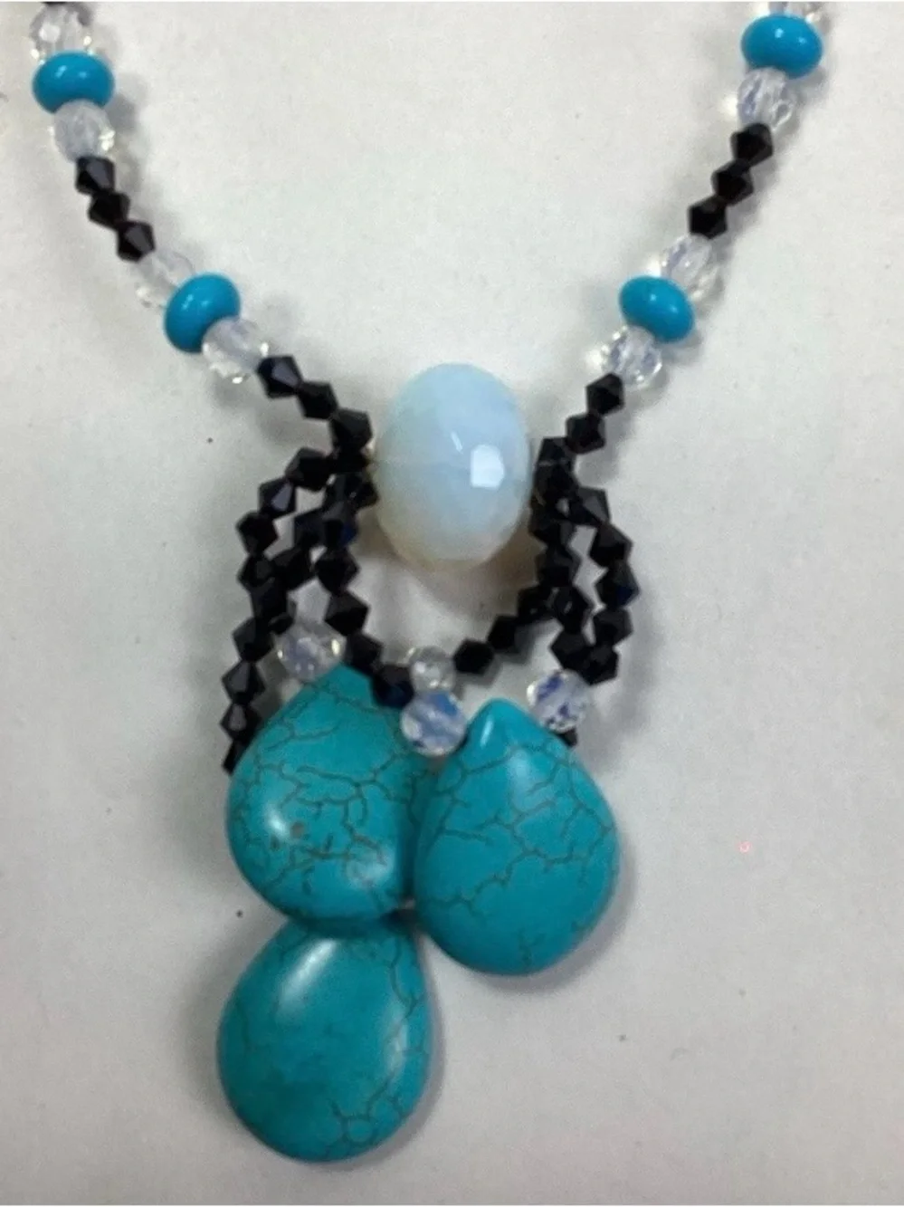 Turquoise Teardrop Bead Necklace and Earring Set - Blue Accent Jewelry